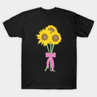 Sunflower Bouquet with Pink Bow and Ribbon T-Shirt